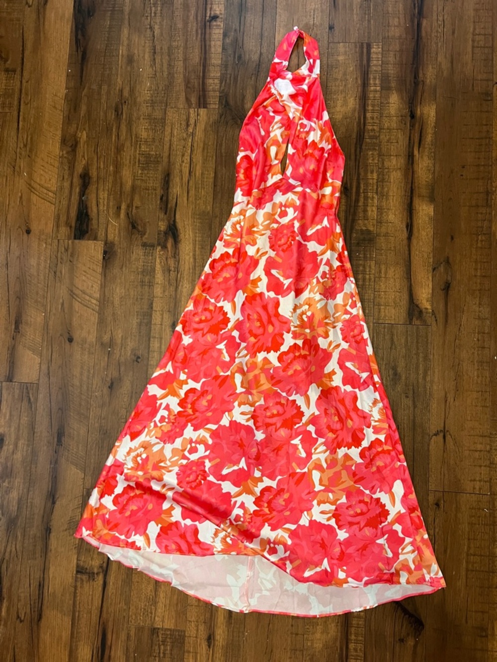 Hello Molly Tropical Halter Maxi Dress in Coral, Pink & White